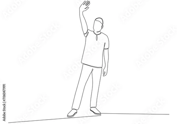 Obraz Continuous line of men Waving, Welcome.