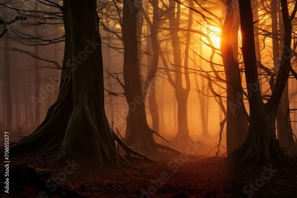 Fototapeta Surreal Sunrise Forest Awakening to a Breathtaking Tapestry of Colors