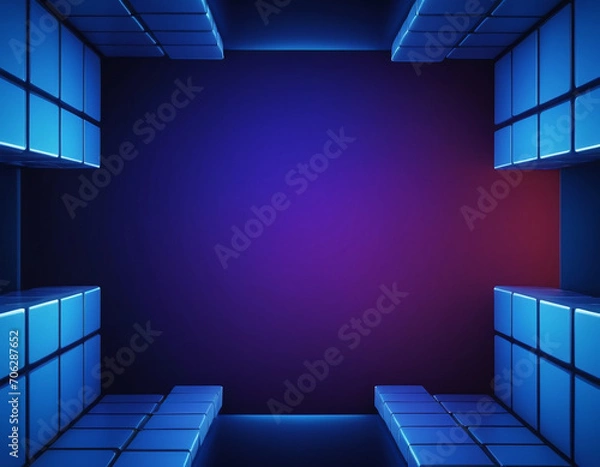 Fototapeta Abstract 3D Concrete Cube Background with Neon Lights. generative ai