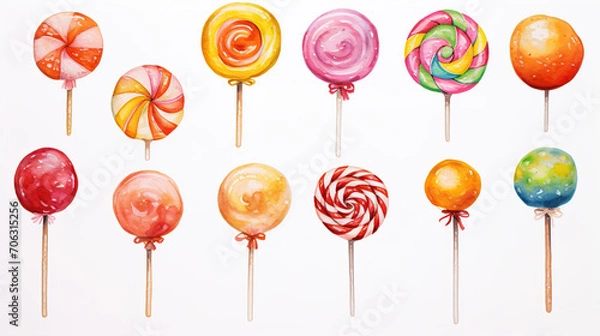 Fototapeta watercolor_candies_on_white_background