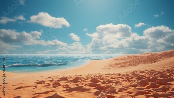 Fototapeta Hokkaido beach at high noon, where the sun's rays create dynamic shadows on the undulating sand dunes  -Generative Ai
