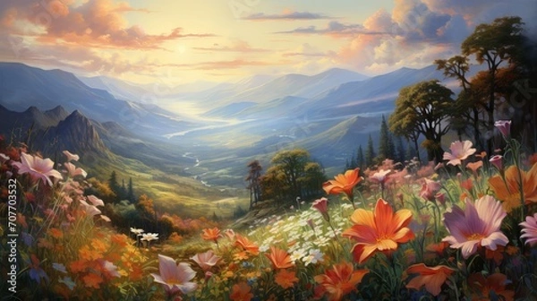 Fototapeta Flowers, oil paintings landscape: a portfolio of gorgeous photos of floral art and nature scenes