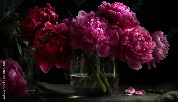 Obraz Freshness and beauty in nature a bouquet of pink peonies generated by AI