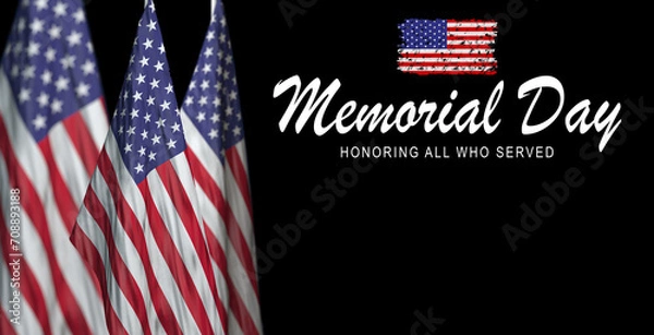 Fototapeta Memorial Day USA greeting card. Remember and Honor with American flag