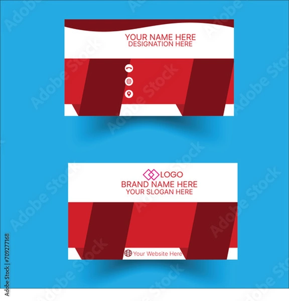 Fototapeta Red  modern creative business card and name card horizontal simple clean template vector design