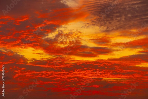 Obraz Attractive dramatic red sunset with cloudy sky