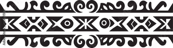 Fototapeta Heritage Lines Vector Black Glyph for Ethnic Border Artisanal Symmetry Ethnic Style Emblem in Black