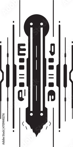 Fototapeta Robotic Rhythms Elegant Cybernetic Emblem in Monochromatic Design Data Dance Abstract Vector Logo for Black Cybernetic Sophistication