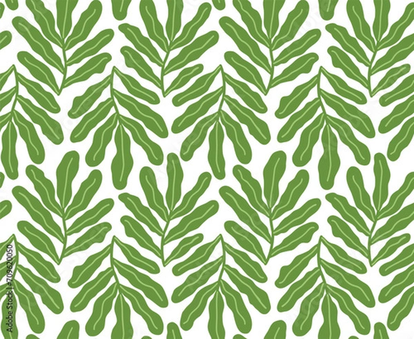 Obraz Vector seamless pattern with groovy green leaves. Abstract background in matisse style