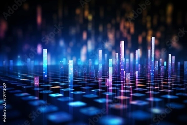 Fototapeta Shimmering bokeh backdrop with digital circuit patterns in bright technological colors