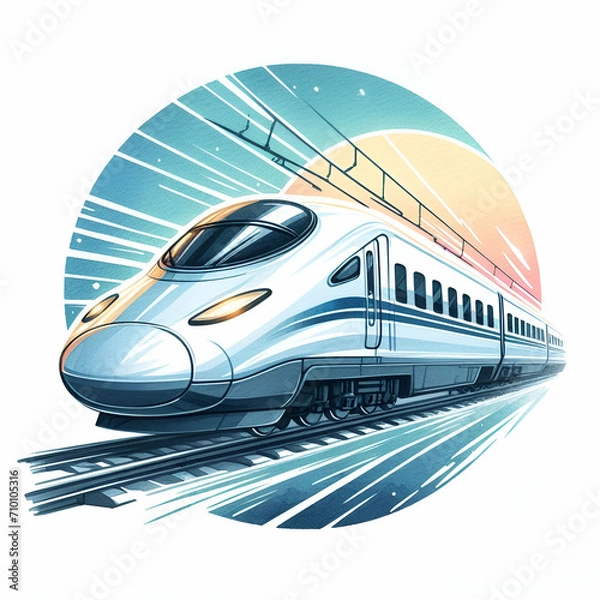 Fototapeta watercolor bullet train logo isolated on white background