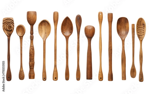 Fototapeta Hand Carved Wooden Utensils Elevating Culinary Creations On White or PNG Transparent Background.