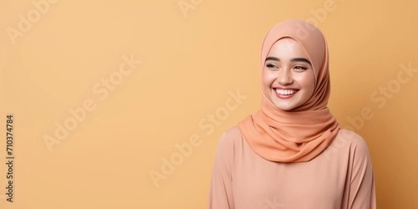 Fototapeta Portrait of a smiling girl in hijab