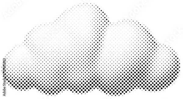 Fototapeta Clouds in halftone dots texture, isolated black and white vector design element