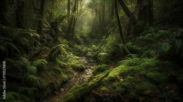 Fototapeta green forest in the morning