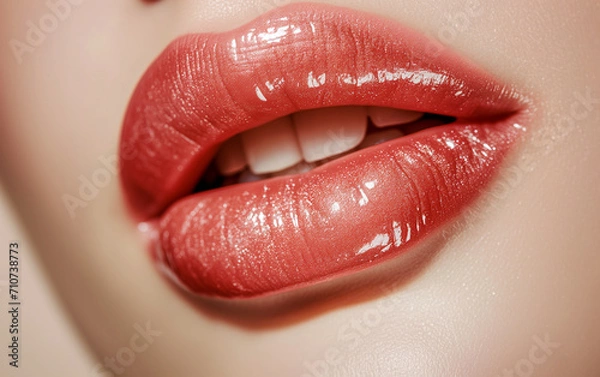 Obraz Close-up of a woman's sensual glitter lips