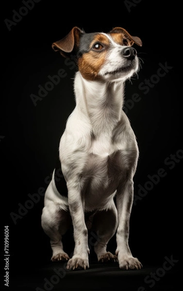 Fototapeta Full body close up studio portrait Jack Russell dog isolated on black background