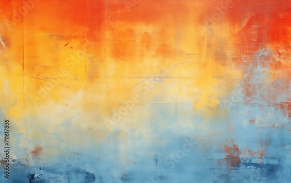 Fototapeta Abstract Canvas Art with Textured Red and Orange Hues Melding into Yellow and Blue Accents