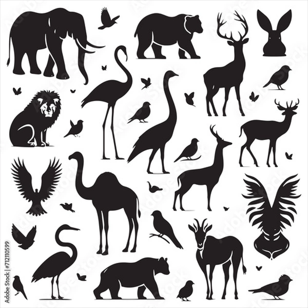 Fototapeta Majestic Silhouettes: Striking Set of Wild Animals in Detailed Shadow Form - Wildlife Silhouette - Animals Vector
