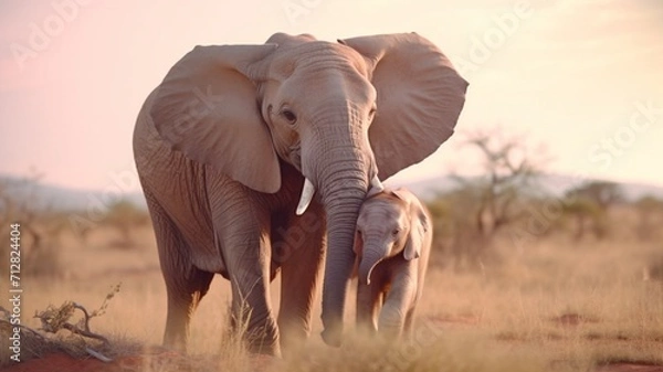 Fototapeta Generative AI Elephant animal caressing its baby pictures