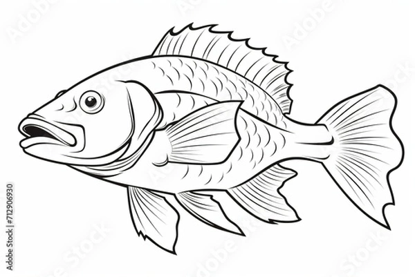 Fototapeta Black and white outline of a fish for coloring book