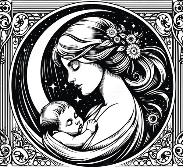 Fototapeta mom and baby art nouveau, mothers day