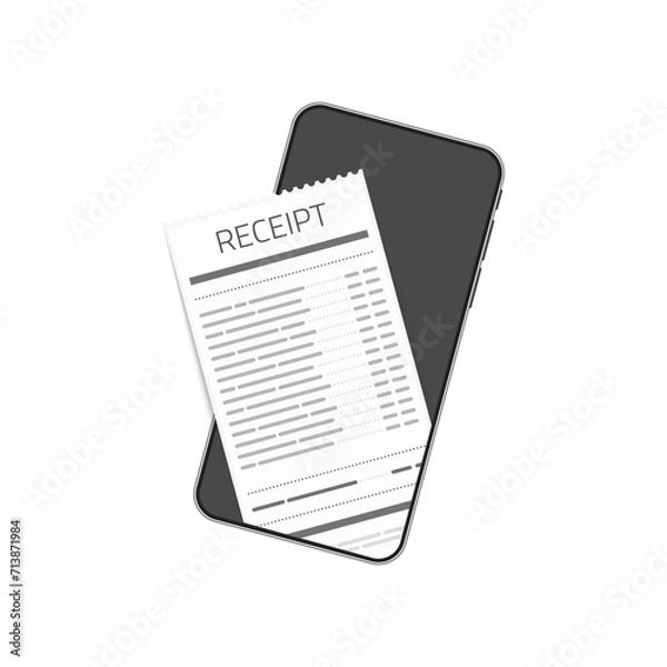 Fototapeta Receipt bill on smartphone screen. Billing check online, bills checking or paycheck receipts mobile notification.