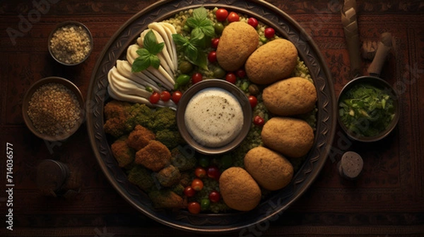 Fototapeta A platter of sweet and savory kibbeh, a traditional dish in many Middle Eastern countries during Ramadan