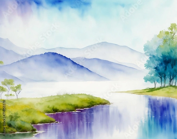 Fototapeta Watercolor Landscape Natural Abstract Handprint Background  