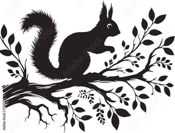 Fototapeta squirrel on a branch silhouette illustration 