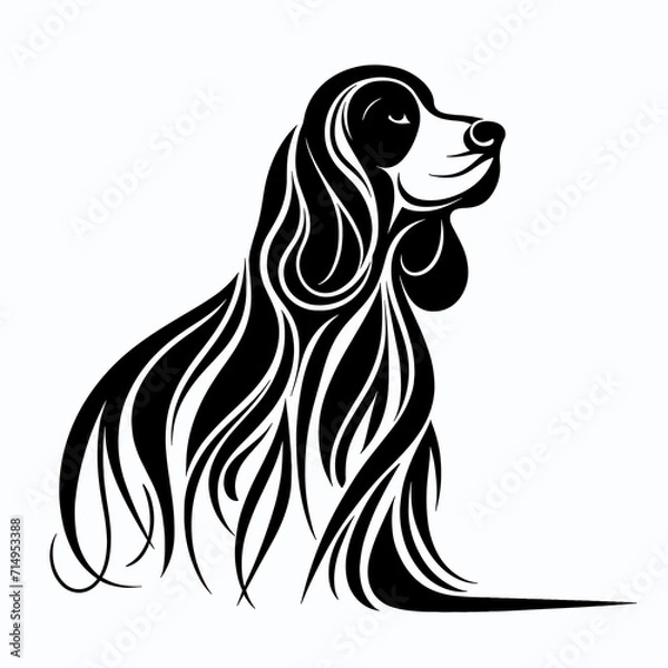 Fototapeta Minimalistic silhouette of an English Cocker Spaniel, elegantly depicted with light strokes, capturing the breed’s distinctive features and charm, ideal for dog enthusiasts and art lovers alike