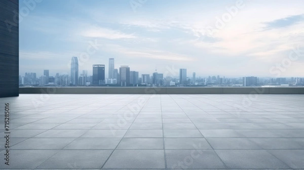 Obraz Empty square floor and city skyline with building background.