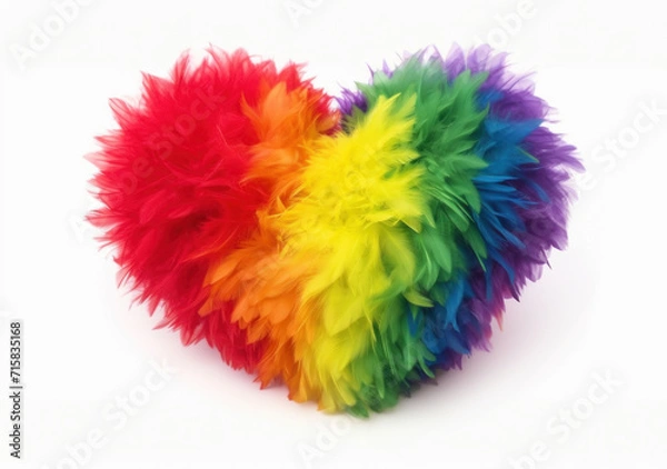 Fototapeta Rainbow Feathered Heart on White Background