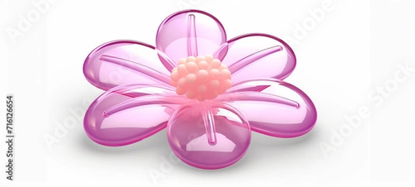 Fototapeta Simple Translucent Blow Up Flower: Minimal Inflatable Rubber Toy for Children, Clear Bubbly Flower, Y2k 3D Flower, Blown up Inflatable Flower Ai illustration, Pastel Magenta Vinyl Flowers Clear Vinyl