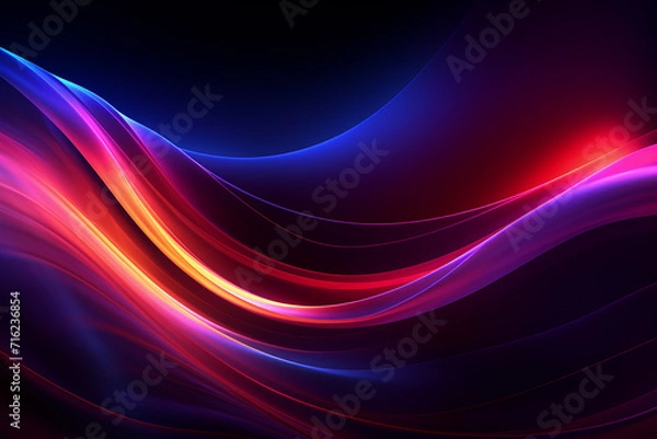 Fototapeta Dark abstract neon wave background created with Generative AI