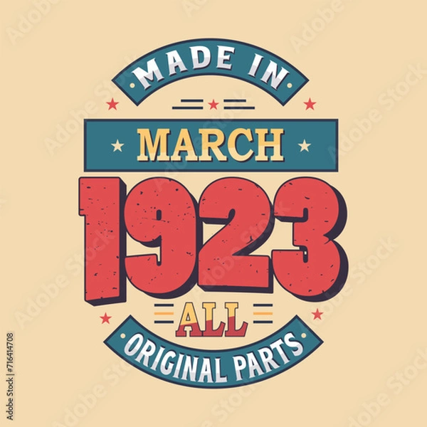 Obraz Made in February 1923 all original parts. Born in February 1923 Retro Vintage Birthday