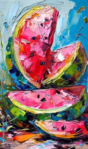 Fototapeta Original oil painting on canvas of watermelon. Modern Impressionism.