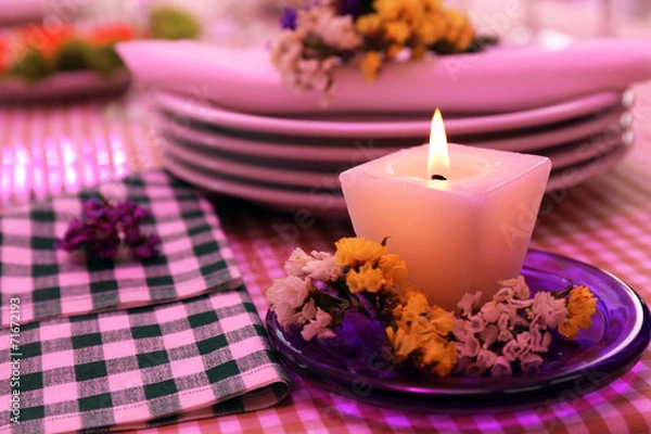 Fototapeta Buffet table with dishware waiting for guests