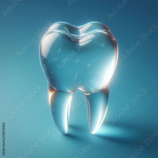 Fototapeta Glass Heart with Dental Icons: A 3D vector illustration symbolizing dental care, health, and hygiene, featuring a heart-shaped glass with tooth, dentist, and medical elements