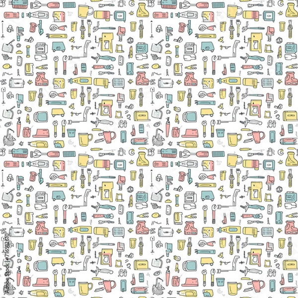 Fototapeta Tools and gadgets seamless pattern. Gift wrapping, wallpaper, background. International Mens Day