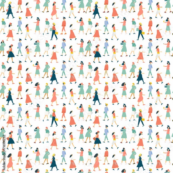 Fototapeta Marching for womens rights seamless pattern. Gift wrapping, wallpaper, background. International Womens Day