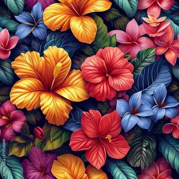 Fototapeta Tropical flowers seamless pattern