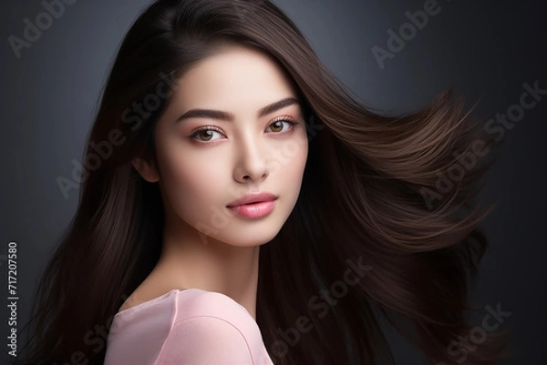 Fototapeta Beautiful young asian woman with clean fresh skin, beauty concept