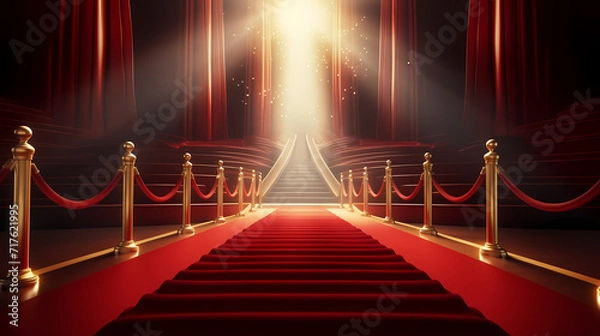 Fototapeta Red carpet staircase background, VIP entrance, night awards ceremony