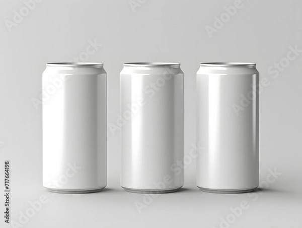 Fototapeta 3D three blank white cans Mockup on isolated background