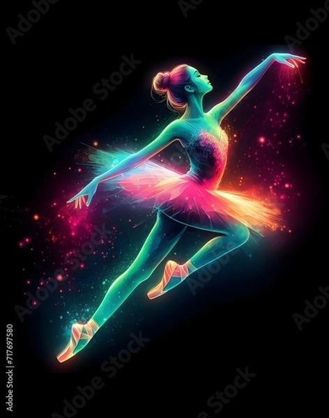 Fototapeta A ballet dancer strikes a stunning pose, sending a burst of radiant light around her.