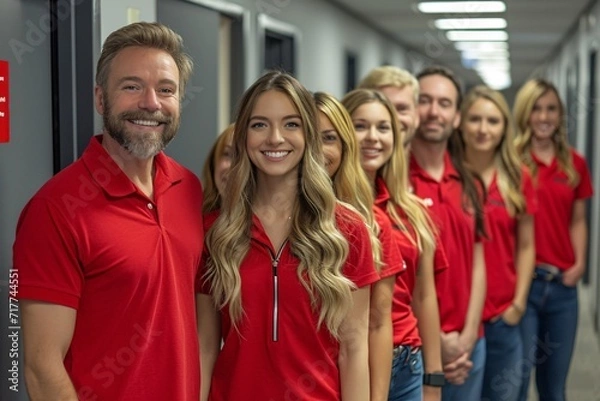 Fototapeta Red Shirt Revolution: A Group of Happy People in Red Shirts Generative AI