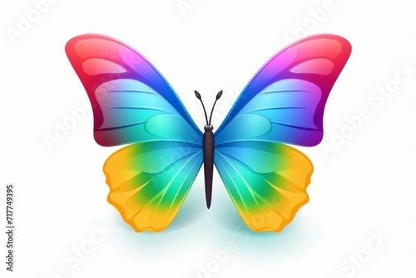 Fototapeta Illustration of Colorful 3d butterfly icon on white background