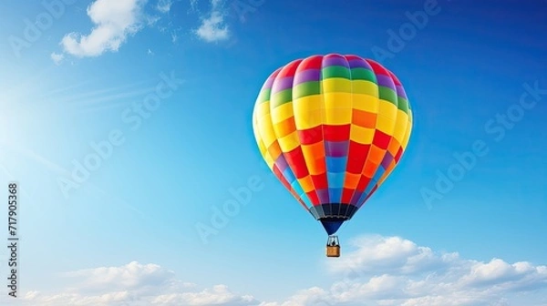 Fototapeta Colorful, hot air balloon, sailing, crystal-clear cobalt sky, stunning, aerial view, tranquil. Generated by AI.