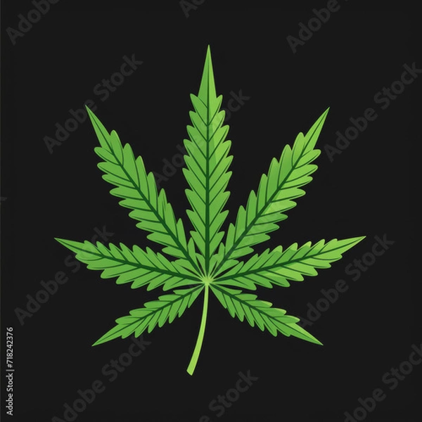 Fototapeta Cannabis indica green leaf logo on black background. Growing medical marijuana. Celebration and consumption of cannabis and marijuana. 420 celebration day, cannabis liberalization and legalization.